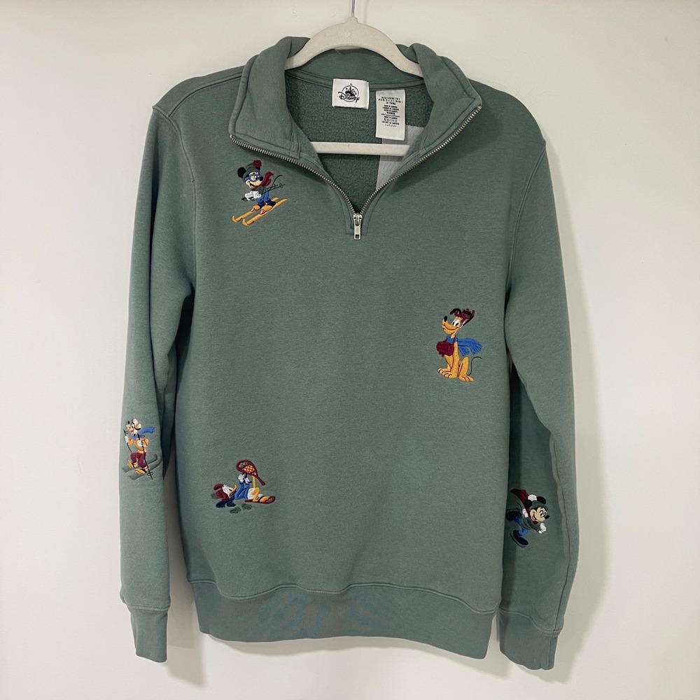 Disney Mickey & Friends Winter Sports Quarter Zip Pullover Small‎ Green Gorpcore